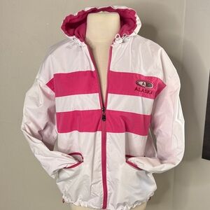 Women's Pink and White Mid-weight Fleece Lined Oversized Coat Fits Multi Size